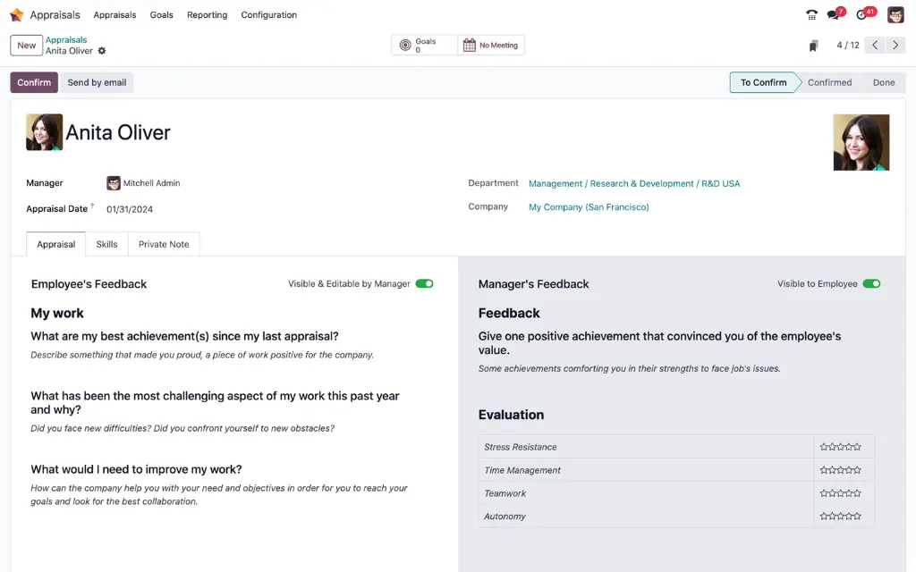 Odoo Appraisals - оценка на представянето